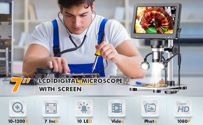 Elikliv EDM9 Pro 1200X HDMI Digital Microscope with 7'' IPS Screen 16MP Coin Soldering Electronic Microscope 32G for Windows Mac
