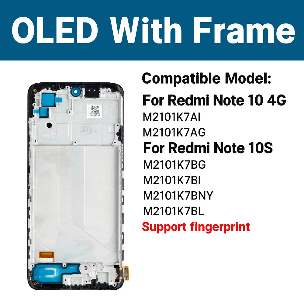 M2101K7BNY Lcd For Xiaomi Redmi Note 10S Display Touch Screen with Frame Wholesale Screen Display For Xiaomi Redmi Note 10 4G