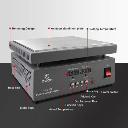 Plataforma Calefactora PCB de Alto Rendimiento con Display Digital (Temperatura Constante) ITECH HP-B100/B150/B180