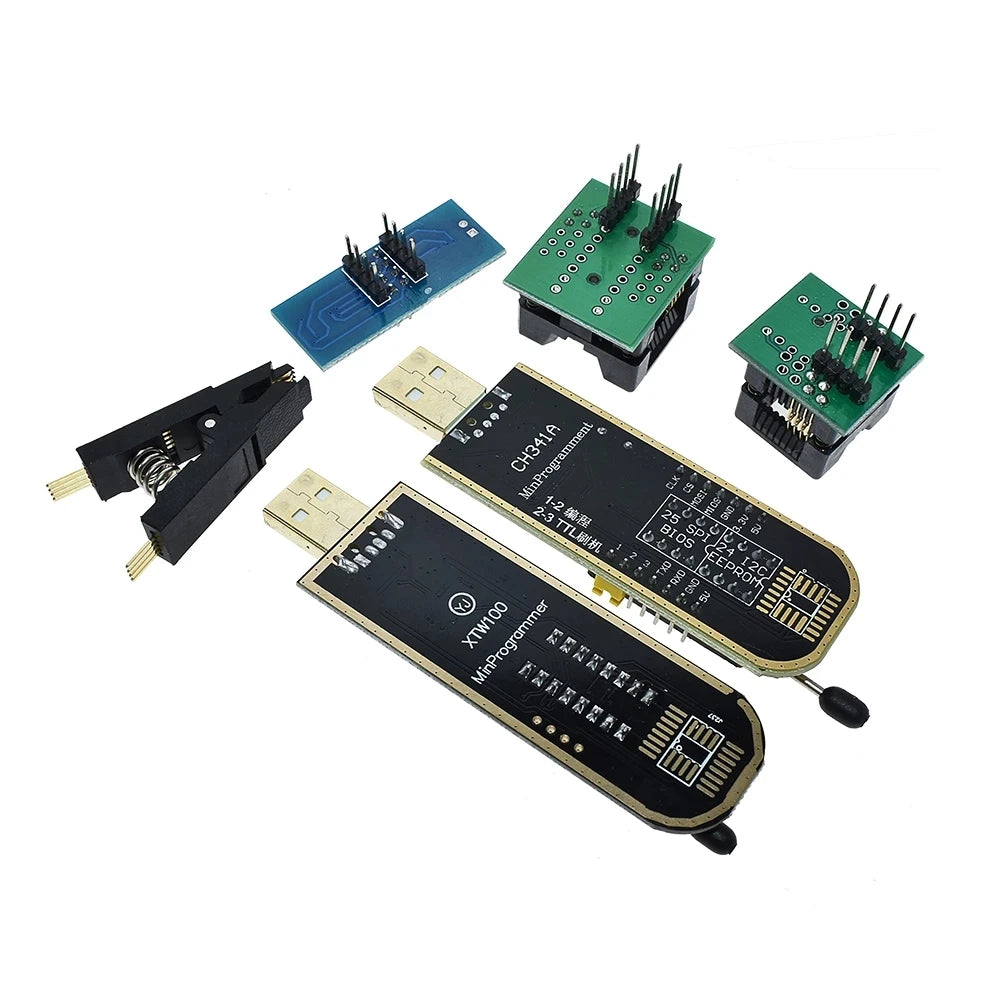 Kit Programador USB XTW100 (CH341B) 24/25 Series EEPROM Flash BIOS + Clip Test SOIC8/SOP8