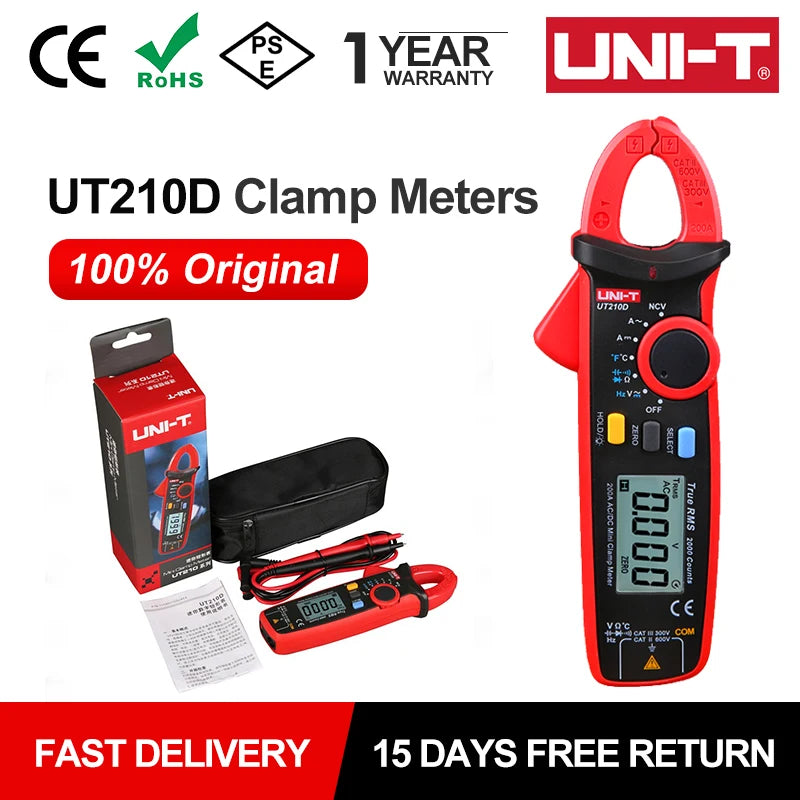 Pinza Amperimétrica Digital UNI-T UT210E/UT210D/UT210C - Mini Clamp Multímetro True RMS AC, Auto Rango