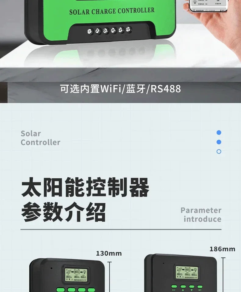 MPPT Solar Charge Controller 12V 24V Auto WiFi Solar Panel Regulator 60A 50A 40A 30A 20A 10A Dual USB LCD Display Controller