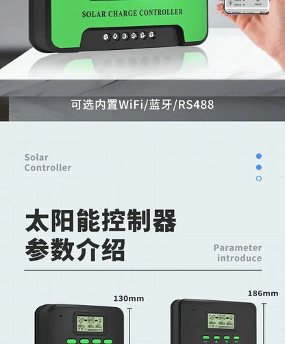 MPPT Solar Charge Controller 12V 24V Auto WiFi Solar Panel Regulator 60A 50A 40A 30A 20A 10A Dual USB LCD Display Controller