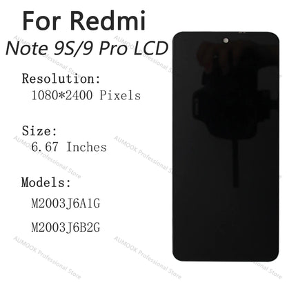 6.67" Tested For Xiaomi Redmi Note 9s LCD M2003J6A1G Display Touch Screen Digitizer For Redmi Note 9 Pro LCD Display M2003J6B2G