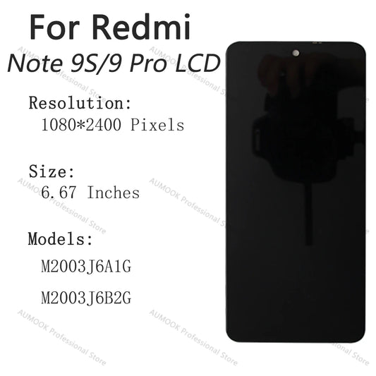 6.67" Tested For Xiaomi Redmi Note 9s LCD M2003J6A1G Display Touch Screen Digitizer For Redmi Note 9 Pro LCD Display M2003J6B2G
