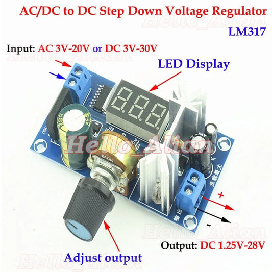 Módulo Regulador Voltaje Mini AC/DC a DC Buck Ajustable Step-Down 3.3V/5V/12V/24V con Display LED