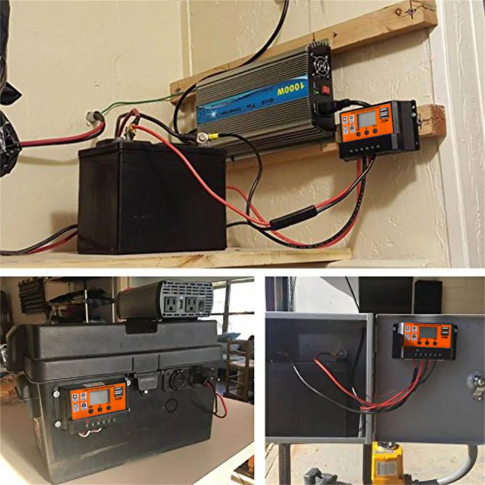 Controlador Carga Solar PWM 30A/60A/100A Auto Dual USB LCD Display 5V Regulador Batería Panel