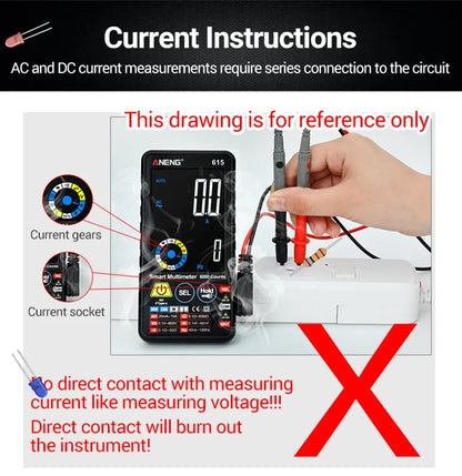 Multímetro Digital Inteligente ANENG AN-615 - Táctil Recargable (6000 Cuentas) Tester Voltaje/Corriente AC/DC