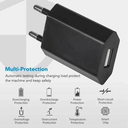 Cargador Pared USB NNBILI Universal 5V 1A (Enchufe EU) Adaptador Corriente para iPhone/iPad/Samsung/Xiaomi/Redmi/Huawei/Google (1/5 Unidades)