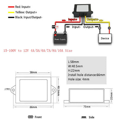 Convertidor Buck DC-DC 15V-100V a 12V (1A-10A) Step-Down Regulador Voltaje Transformador Auto