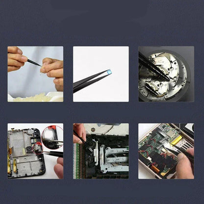 Pinzas Antiestáticas Fibra Carbono Herramienta Reparación Relojero (Plástico Negro)