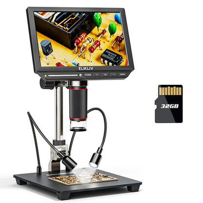 Elikliv EM4K 4K HDMI Digital Microscope for Electronics 8" 2000X Soldering Microscope for PCB Inspection Repair with 10" Stand