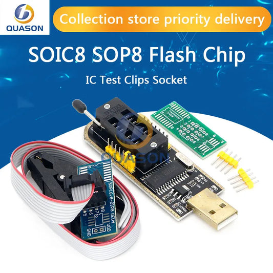 Kit Programador USB CH341 24/25 Series EEPROM Flash BIOS + Clip Test SOIC8/SOP8