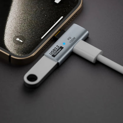 Adaptador USB-C 2-en-1 100W PD a USB OTG Soporta Transferencia Datos Carga Rápida para iPhone 15/Tablet/MacBook