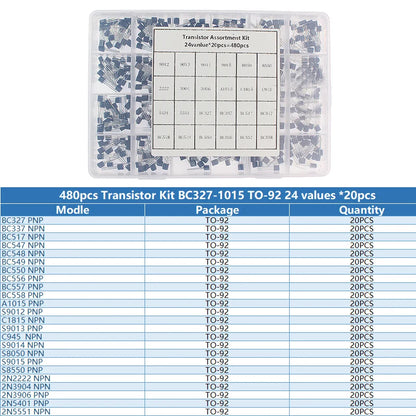 Kit Surtido Transistores BJT TO-92 NPN/PNP (A1015, BCxxx, S8xxx, 2Nxxxx) - 50-900 Piezas