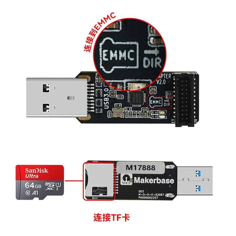 Lector Tarjetas USB 3.0 KUFAN MKS EMMC-ADAPTER V2 para Módulo MKS EMMC / MicroSD / TF