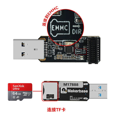 Lector Tarjetas USB 3.0 KUFAN MKS EMMC-ADAPTER V2 para Módulo MKS EMMC / MicroSD / TF