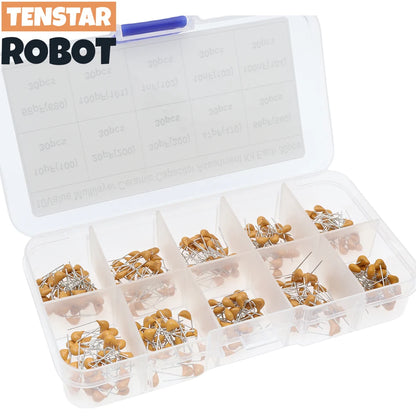 Kit Surtido Capacitor Cerámico Multicapa (10pF-100nF, 50V, 10 Valores x 30 Unidades) - Pack 300 Piezas