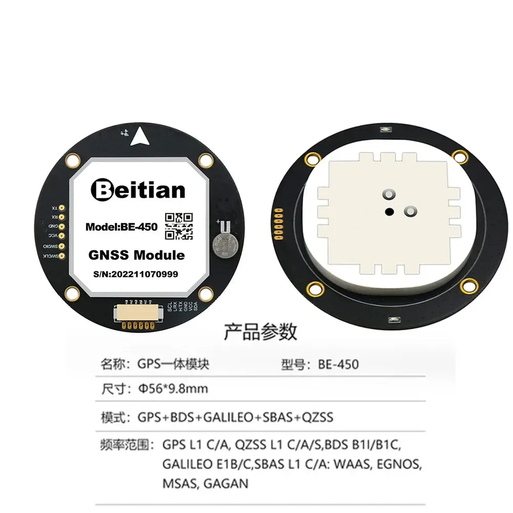 Módulo GPS Beitian BE-450 (M10, TTL, Ultra Bajo Consumo, con Compás y Flash, LED PPS) para Drones/Vehículos