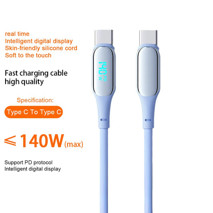 Cable Carga Rápida PD 140W USB-C a USB-C con Pantalla Digital para iPhone 15/16, Samsung S22/S23, Xiaomi, Huawei, POCO