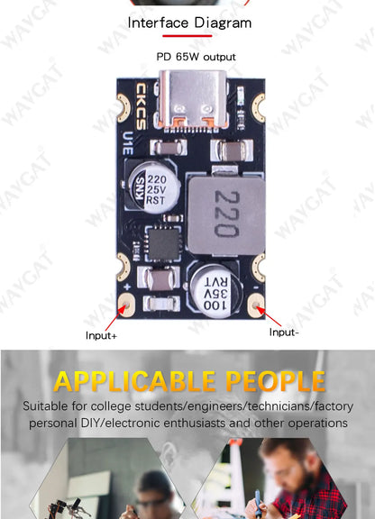 Módulo Carga Rápida CKCS PD 65W USB-C Soporta Apple PD3.1/PPS/QC3.0/Huawei SCP