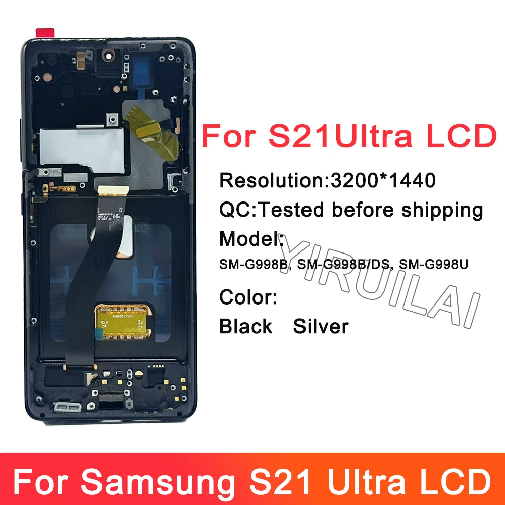Pantalla Super OLED para Samsung S21 Ultra 5G pantalla LCD Digitalizador de pantalla táctil S21 Ultra con piezas de marco reemplazo LCD