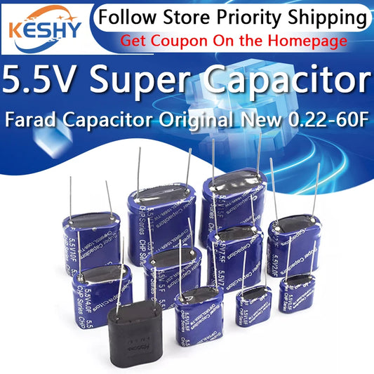 Supercapacitor Farad Tipo Combinación (0.22F-50F, 5.5V) - Unidad (Especificar Valor)