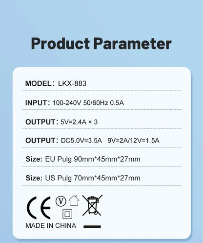 Cargador Pared Múltiple 4 Puertos USB (Total 60W) Carga Rápida PD Tipo C Adaptador Móvil para Xiaomi/iPhone 14/15/Samsung S24