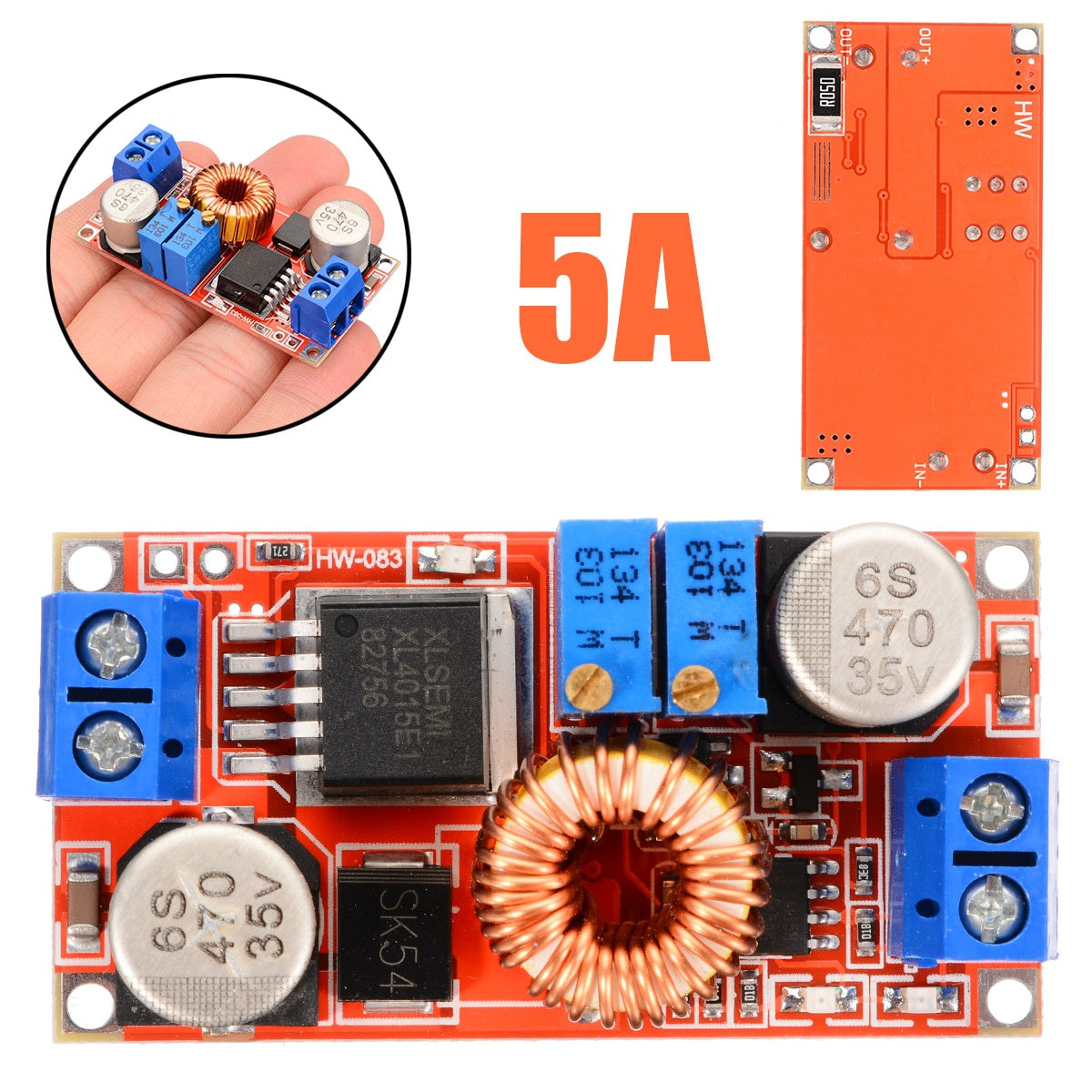 Módulo Convertidor Buck DC-DC 5A Ajustable CC/CV Step-Down Regulador Voltaje Placa Carga 5V/12V/24V