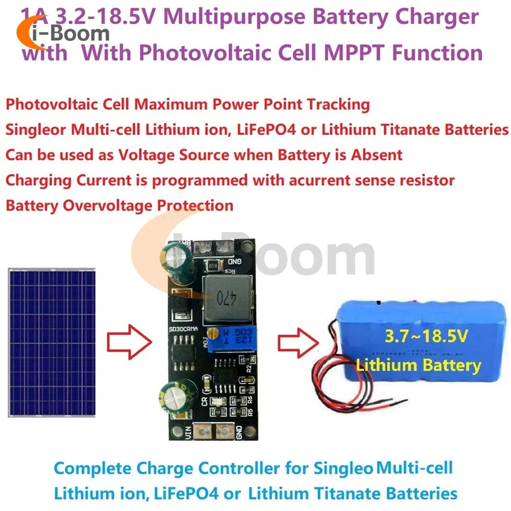 Módulo Controlador Carga Panel Solar MPPT 1A Batería Ion/Titanato Litio Regulador