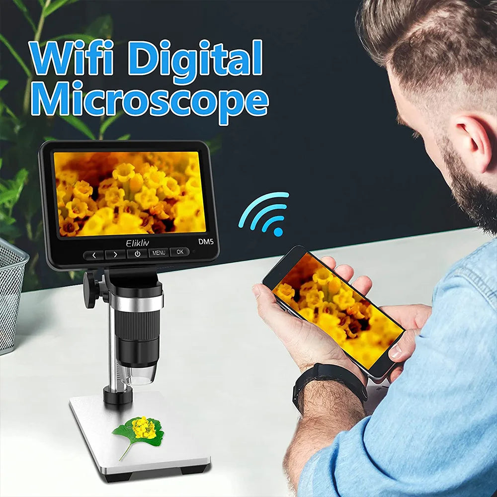 Elikliv DM5 5'' 1000X Wireless Digital Microscope for Electronics 1080P Soldering Coin Microscope For iPhone Android iPad PC 32G