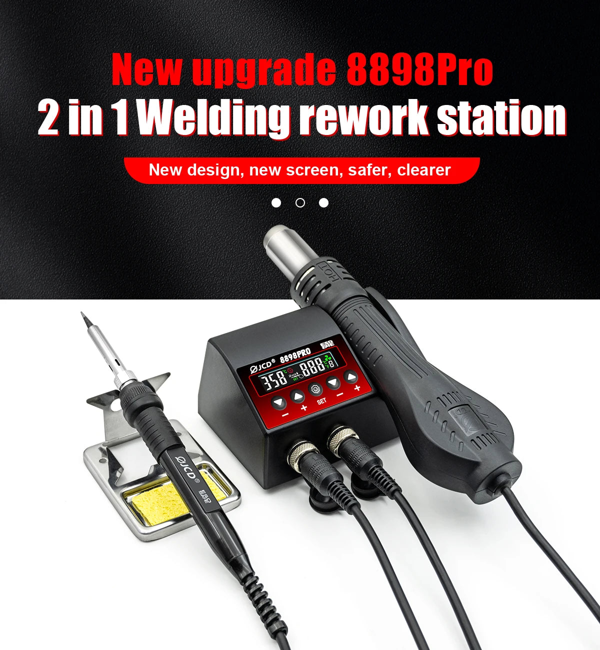 Estación de Soldadura 2 en 1 (Cautín + Pistola Aire Caliente) 750W para Reparación BGA/SMD (Modelo JCD 8898)