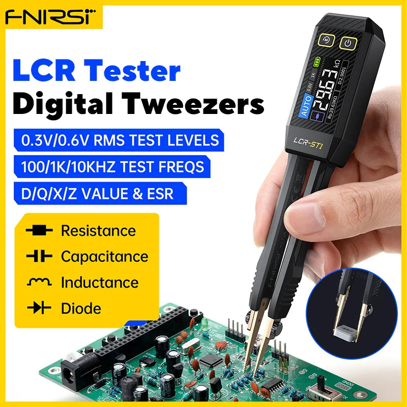 Mini Tester Inteligente FNIRSI LCR-ST1 (Tipo Pinza) - Medidor LCR/SMD/ESR, Continuidad, Diodo