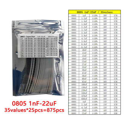Kit Muestrario Capacitores SMD (1nF-22uF, 6 Valores x 50 Unidades, 0201-1206)