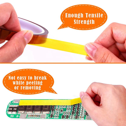 Cinta Adhesiva Kapton Poliimida Alta Temperatura (10-50mm Ancho, 33m Largo) Resistente Calor para Enmascarar/Soldar