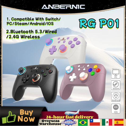 Gamepad ANBERNIC RG P01/RGP01 Bluetooth/Cableado con Joystick Efecto Hall RGB para Switch/PC/Steam/Android/iOS