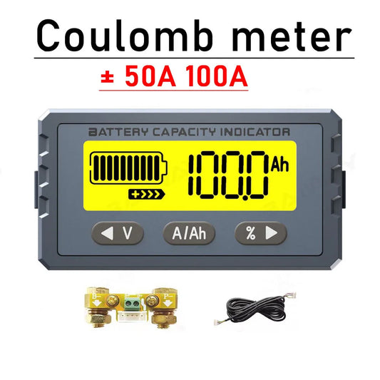 Monitor Batería (Coulombímetro) 50A/100A - Tester Capacidad (Plomo-Ácido/LiFePO4/Li-ion) 12V-60V