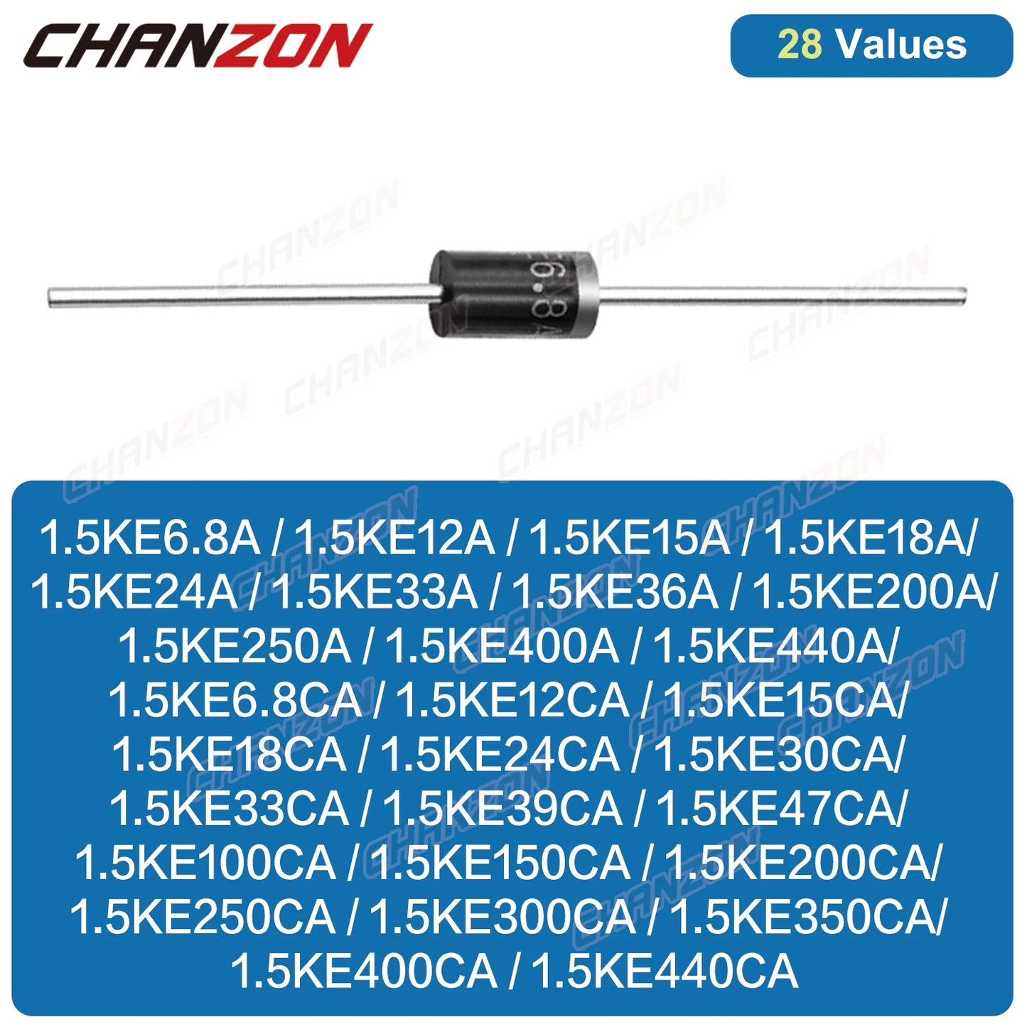 Kit Surtido Diodos TVS DO-201AD - 28 Valores (1.5KE12A a 1.5KE440CA)