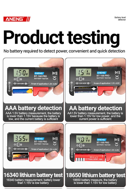 Probador Baterías Digital ANENG BT-168 PRO (Analizador Carga Capacidad) Universal para 9V/AAA/AA/Pila Botón