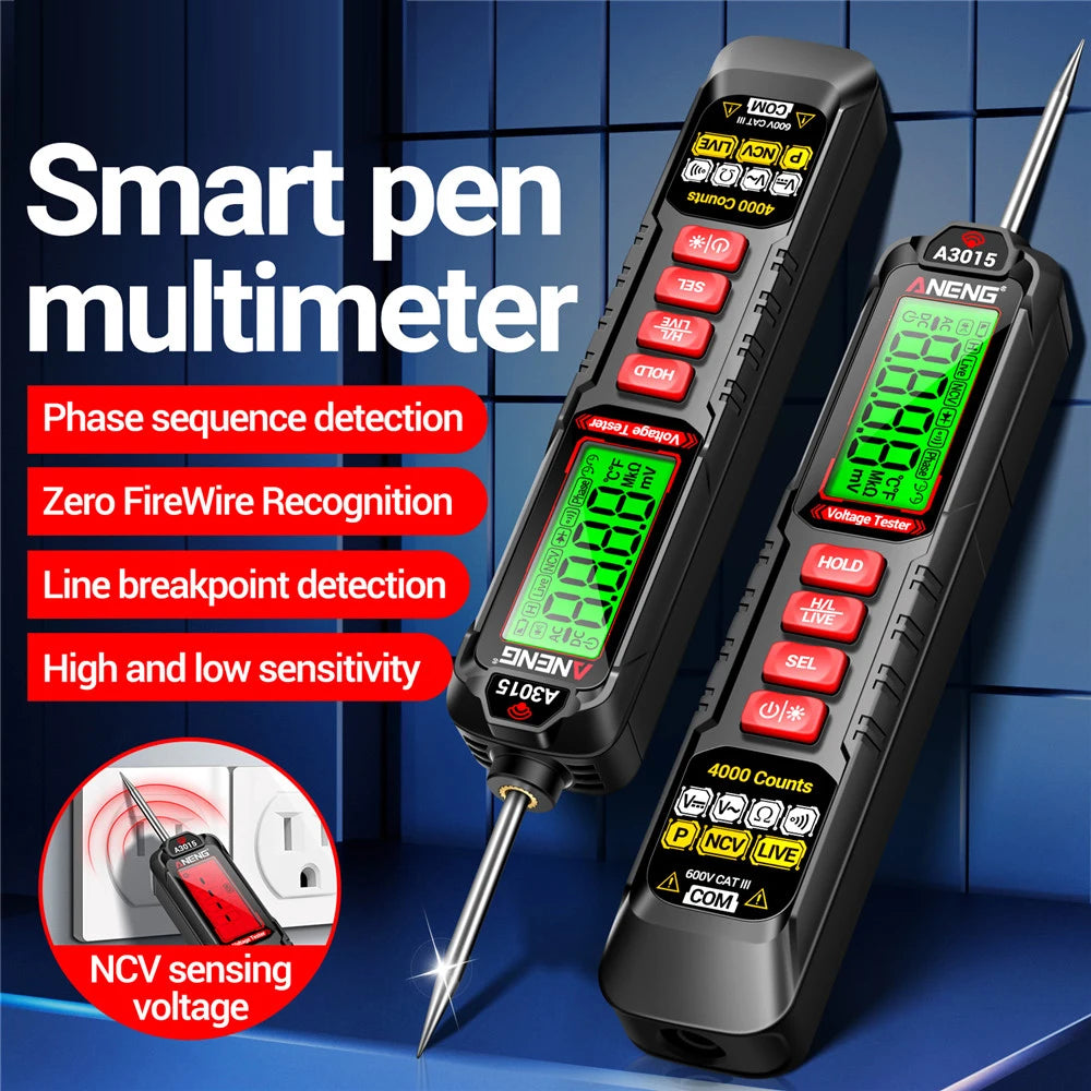 Lápiz Tester Voltaje Digital ANENG HA3015 (4V-600V) - 4000 Cuentas, Inteligente para Electricista/Automotriz
