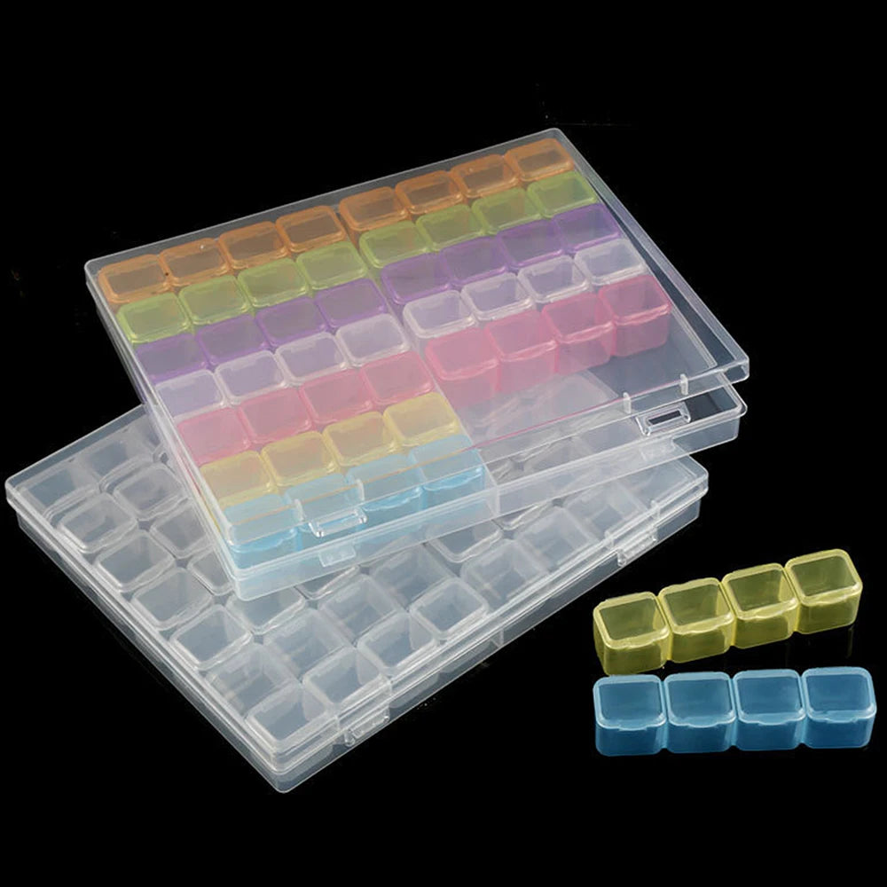 Caja Almacenamiento Plástico Organizador 28/32/48/56/64 Ranuras para Cuentas Pintura Diamante/Joyería/Accesorios DIY (1 Unidad)