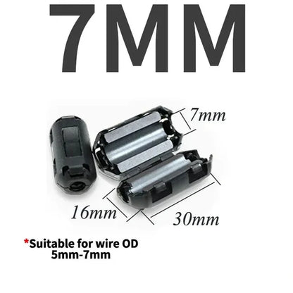Filtro Ferrita Clip Snap Anti-Interferencia EMI/RFI Negro - Varios Diámetros (3.5mm a 15mm) - Lote 20-100 Piezas