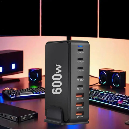Cargador Escritorio GaN 600W PD3.1 Multifunción 28V/5A USB-C Adaptador US/EU/UK/AU Ahorro Energía