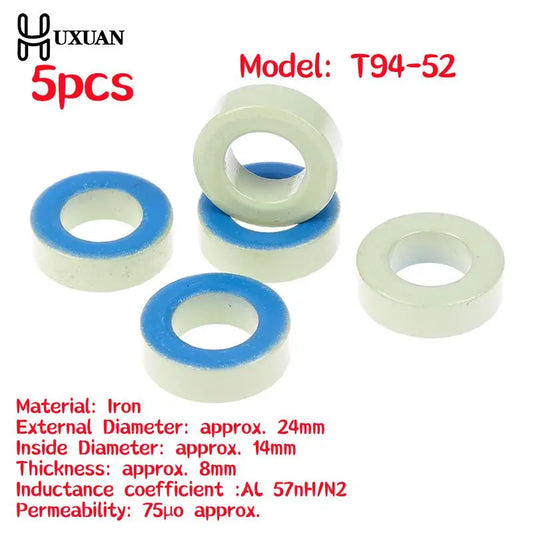 Núcleo Ferrita Toroide T94-52 (Azul/Verde) 24x14x8mm para Inductores - Lote 5 Piezas