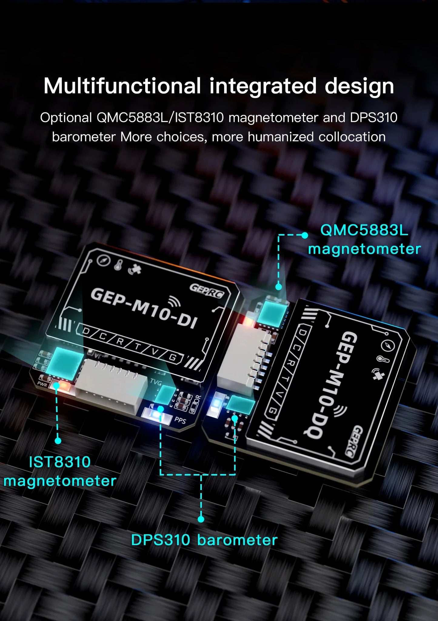 Módulo GPS GEPRC Serie GEP-M10 con Chip Flash, Magnetómetro QMC5883, Barómetro DPS310 y Capacitor Farad para Drones RC