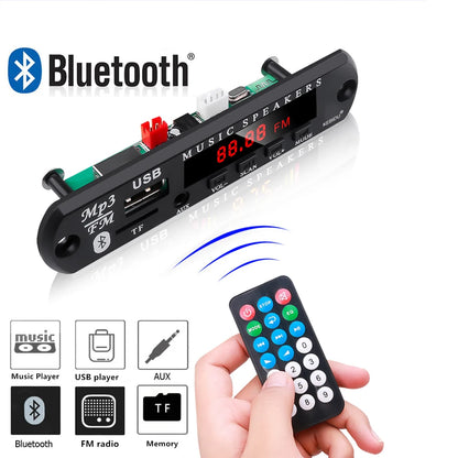 Módulo Decodificador MP3/WMA (9V/12V, Bluetooth 5.0) Reproductor Música Inalámbrico Lossless USB/AUX/TF/Radio FM con Control Remoto (1-5 Unidades)