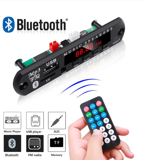 Módulo Decodificador MP3/WMA (9V/12V, Bluetooth 5.0) Reproductor Música Inalámbrico Lossless USB/AUX/TF/Radio FM con Control Remoto (1-5 Unidades)
