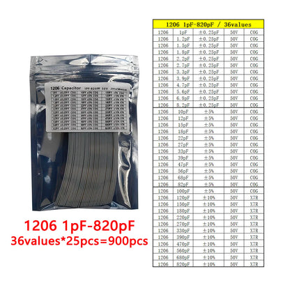 Kit Muestrario Capacitores SMD (1nF-22uF, 6 Valores x 50 Unidades, 0201-1206)