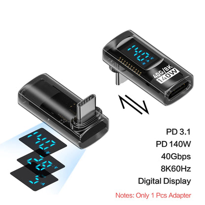 Adaptador USB-C Ángulo Recto 90°/Forma U (USB4 40Gbps, PD 140W, 8K@60Hz) para Thunderbolt 3/4