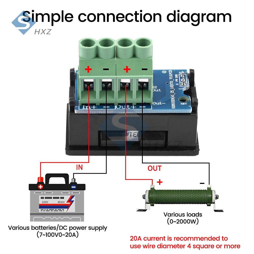 Voltímetro Amperímetro Digital DC (7-100V, 20A/50A Shunt Integrado) - Panel Display LED Dual 0.28"